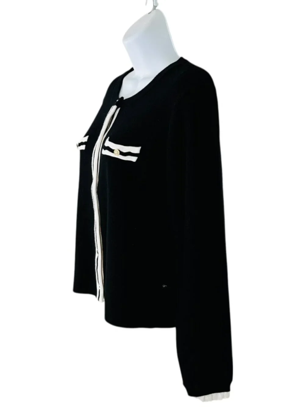 Elie Tahari Women's Size L Feminine Noir White Lady Cardigan Sweater NEW